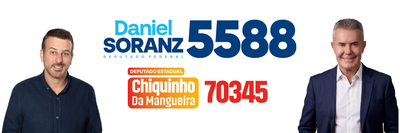 Faixa branca com os retratos de Daniel Soranz e Chiquinho da Mangueira, e as marcas 5588 e 70345 entre eles